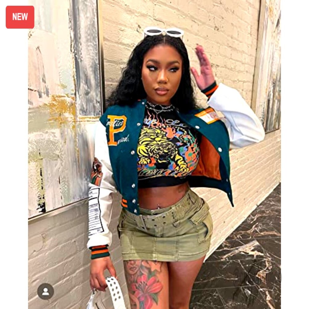 Varsity Patch Cropped Leather Jacket Casual Festi… - image 2